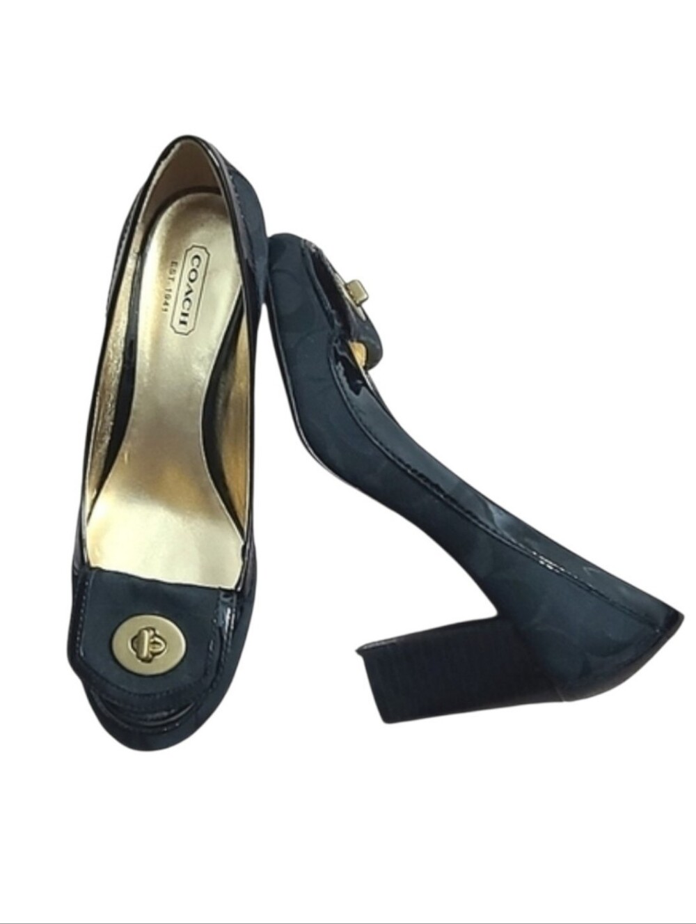 COACH Cybel Turnlock Black C Patterned Pumps Women's Heels Shoes Size 6.5